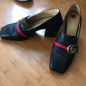 EUC g ucci GG Marmont Square Toe block heels